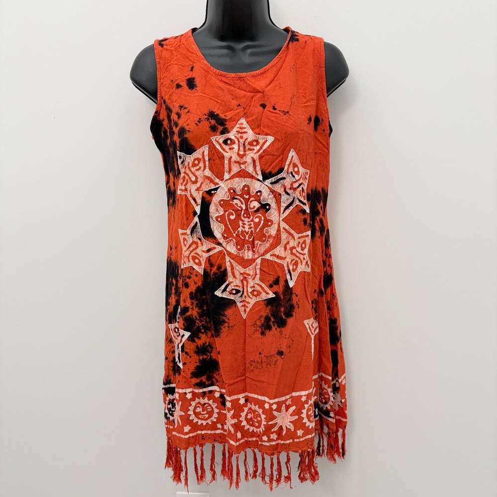 Magic Vintage Tunic Top Celestial Tie Dye Sun Star One Size Orange Black